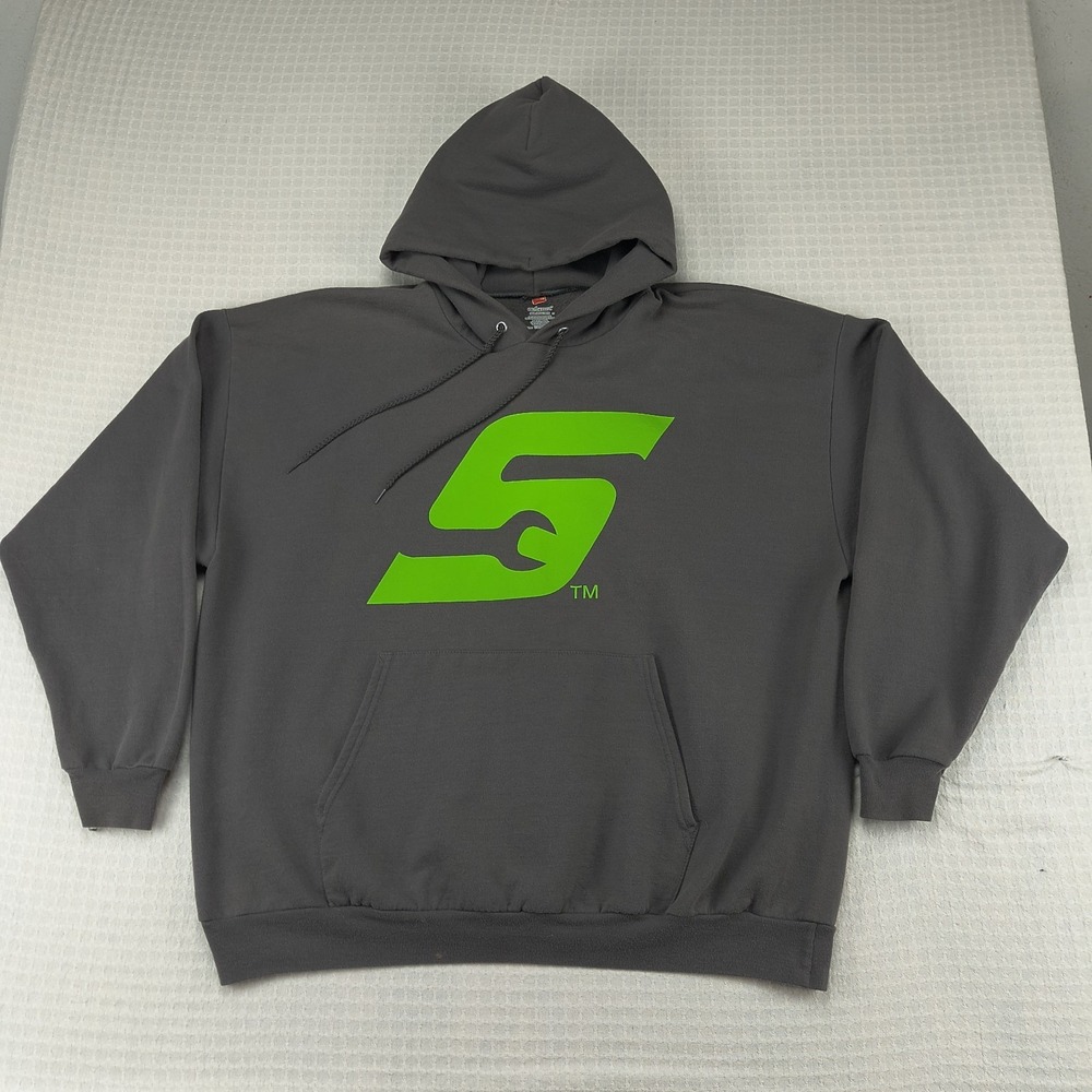 Hanes EcoSmart Snap-On Tools Hoodie Mens 3XL Charcoal Gray Neon Green Graphic - Picture 2 of 9